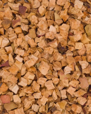 Close-up of small, dried apple dices