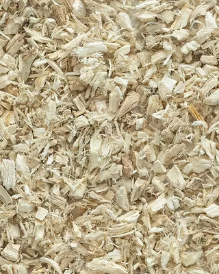Close-up of dried marshmallow roots with a beige color.