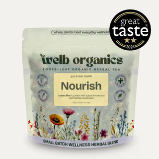 Pouch of organic herbal tea titles Nourish by Welb Organics
